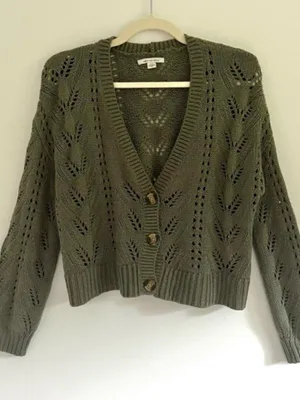 American Eagle Outfitters Olive Green Knit Cropped Cardigan thumbnail 2