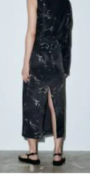 NWT Marble Printed Midi Pencil Skirt in Black XS thumbnail 3