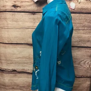 Chico’s button down embroidered collared silk blouse thumbnail 4