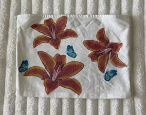 Edikted White Tube Top with Orange Lilies and Blue Butterflies thumbnail 1