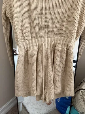 Petal & Pup Beige Knit Drawstring Waist Sweater Romper thumbnail 2