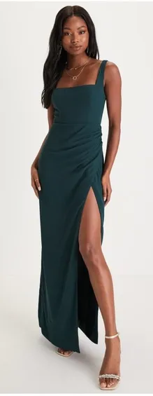 Lulus Glamorous Disposition Emerald Green Ruched Maxi Dress thumbnail 1