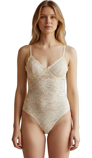 Ivory Lace Lingerie Bodice with Mesh Back Women's M thumbnail 1