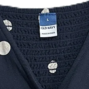 Old Navy Midi Dress Navy Polka Dot Button Front Smocked Modest Church Work Large thumbnail 4