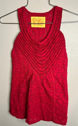 Free People Vibrant Red Textured Tank Top thumbnail 1