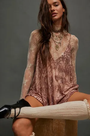 Free People NWT Swingin' It Romper In Weathered Rose thumbnail 1