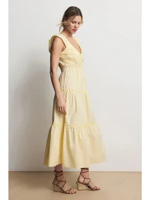 Derek Lam 10 Crosby x RTR Tiered V-Neck Dress in Butter yellow 4 Womens thumbnail 3