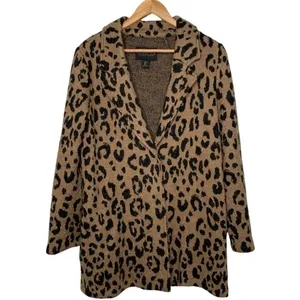 Rachel Zoe Leopard Wool Blend Two Button Cardigan Size Small thumbnail 1