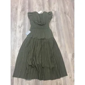 Moon River Olive Green Pleated Flutter Sleeve Tiered Midi Dress‎ NWT Size Large thumbnail 6