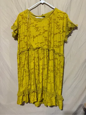Anthropologie Playful Ruffle Mini Dress Mustard Chartreuse thumbnail 2