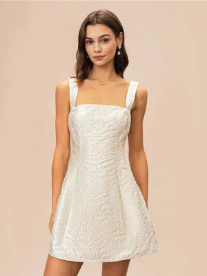 Rihoas Elegant White Jacquard Square-Neck Mini Dress thumbnail 3