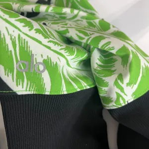 Alo Yoga XXS Green Tropical Print High Waisted Stirrup Leggings Black Stretch thumbnail 7