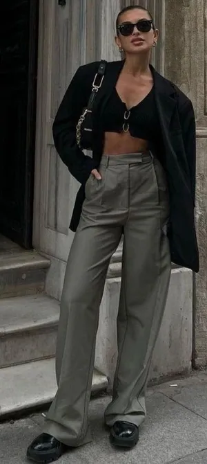 ZARA High Rise Pleated Wide Leg Trouser Pant khaki Women’s Size XS thumbnail 13