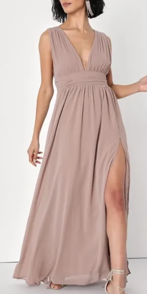 Lulu's Heavenly Hues Taupe Blush‎ Gown Maxi Long Dress MEDIUM NWT Formal thumbnail 1
