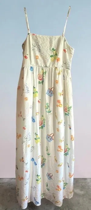 Rachel Zoe Ivory Beach Print Maxi Dress Size 2 Smocked Back NWOT thumbnail 2