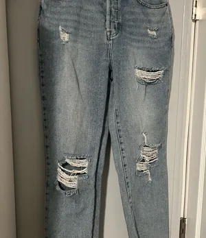 PacSun Blue Straight Leg Distressed Jeans thumbnail 1
