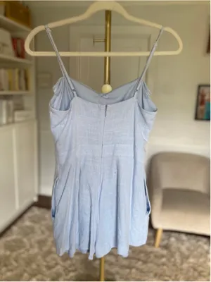 Altar’d State Blue Linen Blend Bow‎ Front Romper Coquette Quiet Luxury Romantic thumbnail 3