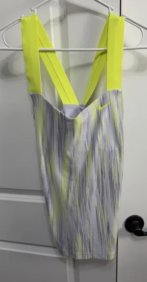 Nike Gray And Neon Yellow Crisscross Tank thumbnail 1