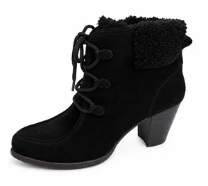 UGG 10 Analise Ankle Boots Black Suede Shearling Lace Up Stacked Heel Booties thumbnail 1