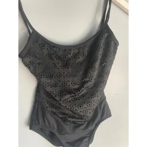 Black Eyelet Swimsuit Spaghetti Straps Lace Detail Whimsical Vacation size Small thumbnail 2