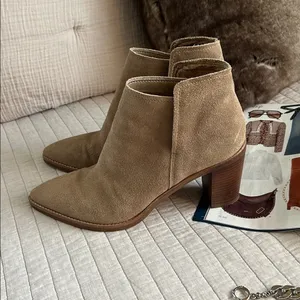 Anthropologie Dolce Vita tan suede leather western pointed toe block heeled booties 11 thumbnail 2