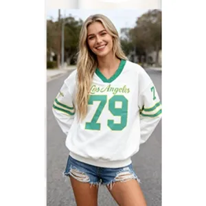 NEW Oversized Jersey Shirt V Neck Sweatshirt Graphic Pullover S thumbnail 3