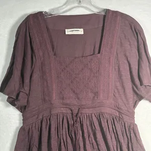 Lucky Brand Square Neck Peplum Top‎ Tassel Drawstring Burgundy XS thumbnail 6