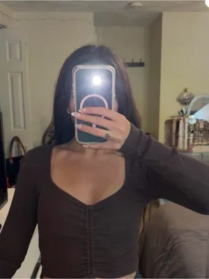 ZARA Brown Ruched Front Long-Sleeve Crop Top thumbnail 3