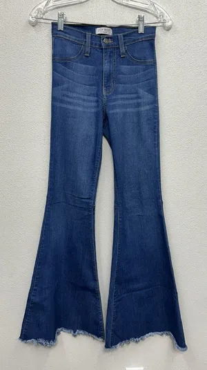 Judy Blue Super Flare Jeans Women’s 1/25 Blue Raw Hem High Rise Boho Retro thumbnail 1
