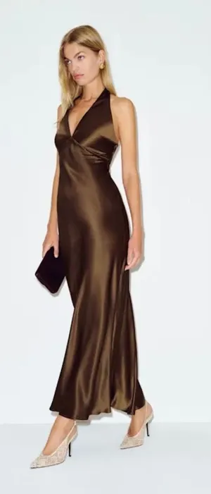 Reformation Daniela Silk Maxi Dress Pinecone Brown size 4 C0 thumbnail 1