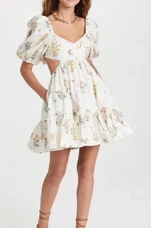 Zimmerman size 3 US size 8/10 White Floral Puff-Sleeve mini dress thumbnail 1