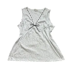 White & Black Polka Dot Babydoll Tank Top Women Medium Bow Front Ruffle Trim thumbnail 1