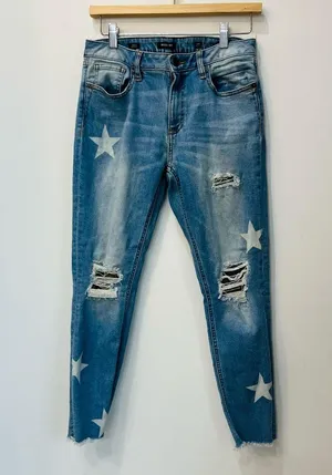 Miss Me High Rise Distressed Star Printed Mom Jeans Rise ankle skinny 29 thumbnail 3
