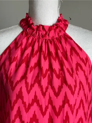 UMGEE | Hot Pink Chevron Print Tiered Halter Maxi Dress Sz S thumbnail 4