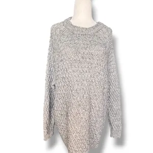 Gray Marled Chunky Open Knit Oversized Sweater Fisherman Cozy Cabin Crewneck thumbnail 4