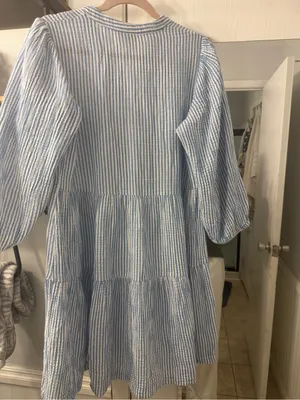Maison Jules Blue and White Striped Tiered Casual Dress thumbnail 3