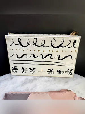 Kate Spade Zip Pouch Set of 2 - Geometric Leather Wristlet & Printed Clutch thumbnail 3