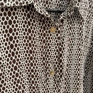 Tory Burch Button Front Silk Blouse Cream Brown Long Sleeve Sz 10 Career Brunch thumbnail 4