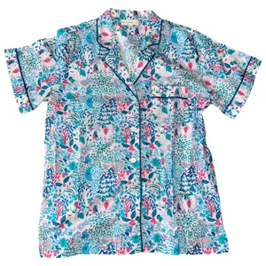 Roller Rabbit Women’s Sz L Pink Floral Winter Bari Print Short Sleeve Pajama Top thumbnail 1