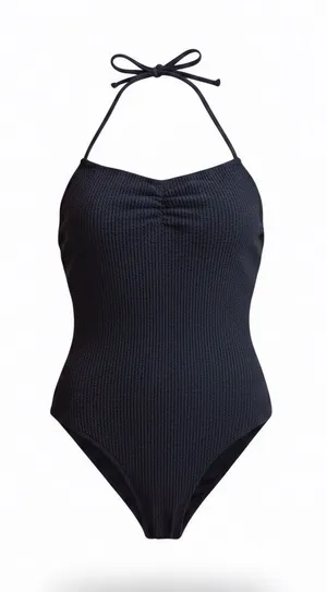 Aerie Ribbed Halter One Piece Swimsuit Cheekiest Black Size M NWT thumbnail 1