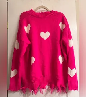 Chic Soul Looking For A Lover Valentines Heart Neon Fuchsia Sweater - size XL/1X thumbnail 6