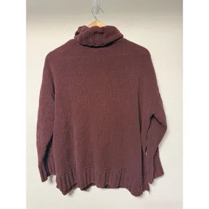 Aerie Womens XS Oversized Turtleneck Sweater Burgundy Chenille Knit Pullover thumbnail 2
