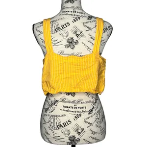 A New Day (M) Striped Button Detail Linen Blend Front Tie Crop Top Tank Shirt thumbnail 3