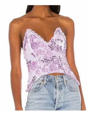 h:ours Lilac Lace-Trim Floral V-Neck Cami corset bustier sz S NWT thumbnail 1