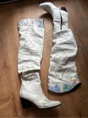 Western holographic thigh high cowgirl boots thumbnail 4