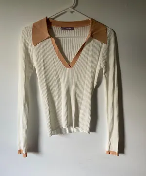 white long sleeve collared top thumbnail 1