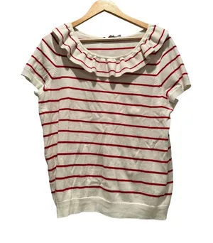ModCloth Ruffle Collar Knit‎ Top Red Stripe Coquette Chic Cottagecore XL thumbnail 1