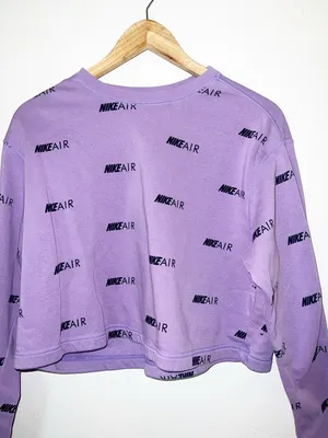 Nike Air purple cotton blend crop long sleeve spell out women's crewneck thumbnail 2