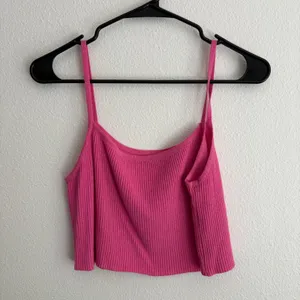 Hot Pink Ribbed Knit Cropped Cami Spaghetti Strap Square‎ Neck Tank Top thumbnail 6