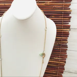 Chico’s Long Gold Tone Necklace Green Stone thumbnail 3